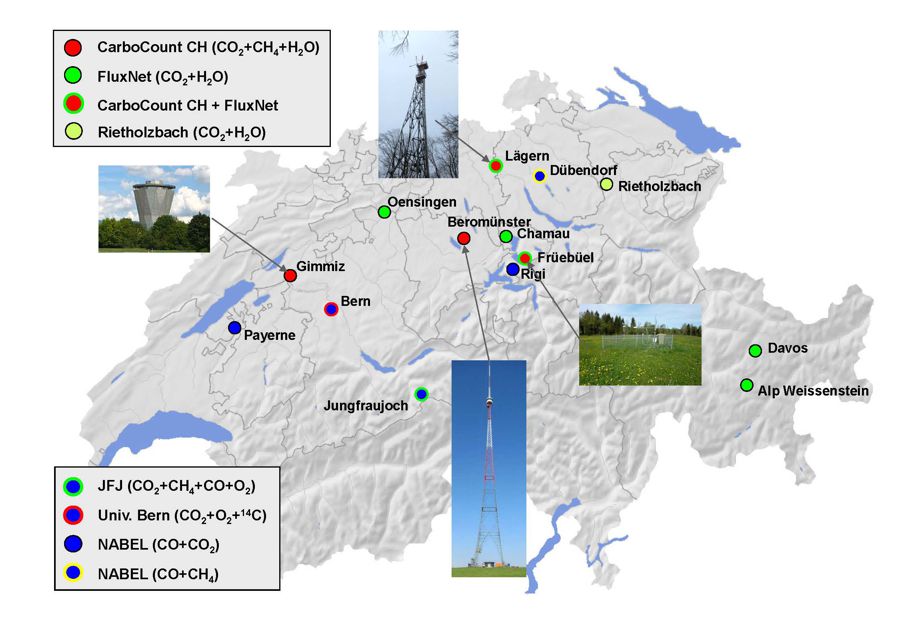 Enlarged view: CarboCount measurement network stations in Switzerland